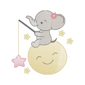 Matriz de bordado Elefante Pescando a Estrela (Pontos Leves)