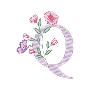 Matriz de bordado Alfabeto com Floral Letra Q (Pontos Leves)