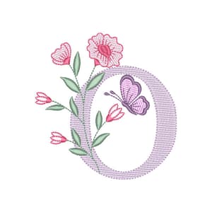 Matriz de bordado Alfabeto com Floral Letra O (Pontos Leves)