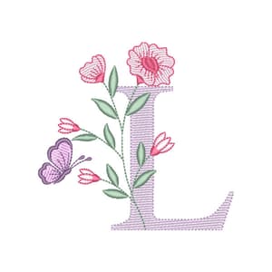 Matriz de bordado Alfabeto com Floral Letra L (Pontos Leves)
