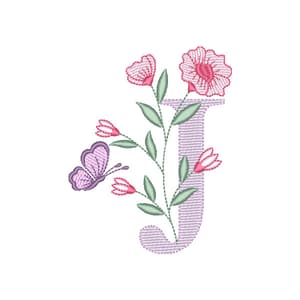 Matriz de bordado Alfabeto com Floral Letra J (Pontos Leves)