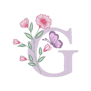 Matriz de bordado Alfabeto com Floral Letra G (Pontos Leves)