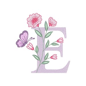 Matriz de bordado Alfabeto com Floral Letra E (Pontos Leves)