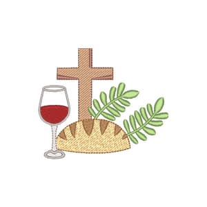 Matriz de bordado Páscoa Cristã com Cruz e Pão (Pontos Leves)