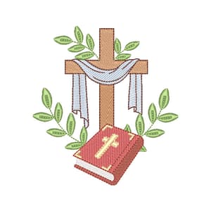 Matriz de bordado Páscoa Cristã com Cruz e Bíblia (Pontos Leves)