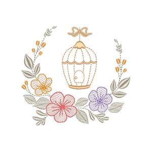 Matriz de bordado Gaiola com Moldura Floral (Pontos Leves)