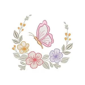 Matriz de bordado Moldura Floral com Borboleta (Pontos Leves)