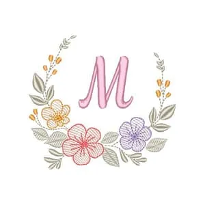 Matriz de bordado Moldura Floral com Inicial (Pontos Leves)