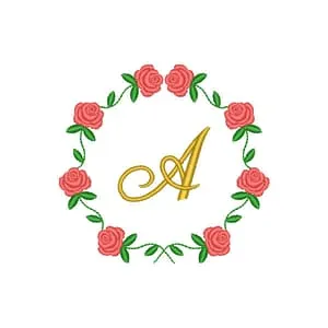 Matriz de bordado Moldura Galho de rosas com inicial