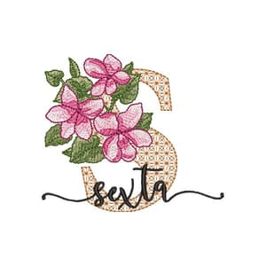 Matriz de bordado Sexta e Letra T com Flores (Pontos Leves)