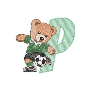 Matriz de bordado Letra P Ursinho Futebol (Pontos Leves)