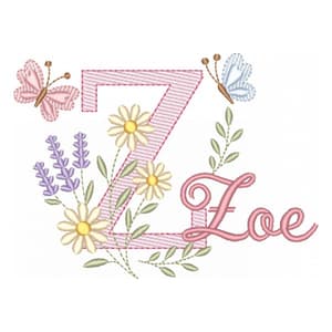 Matriz de bordado Letra Z com Flores e Borboletas (Pontos Leves)