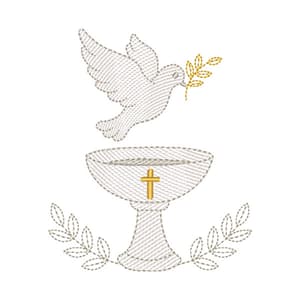 Matriz de bordado Batizado Pia de Batismo com Espirito Santo (Pontos Leves)