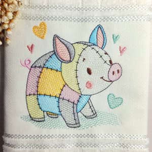 Matriz de bordado Porquinho Patchwork (Pontos Leves)