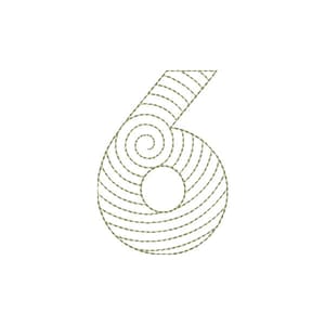 Matriz de bordado Alfabeto Espiral - Número 6