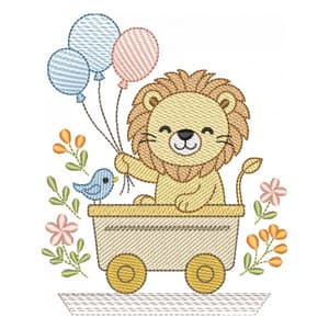 Matriz de bordado Leão Cute no Carrinho (Pontos Leves)