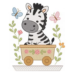 Matriz de bordado Zebra Cute no Carrinho (Ponntos Leves)