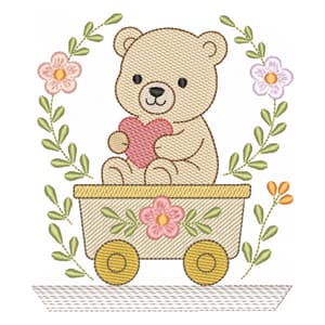 Matriz de bordado Ursinho Cute no Carrinho (Pontos Leves)