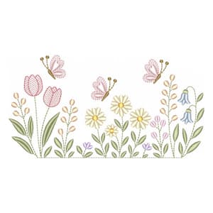 Matriz de bordado Jardim com Borboletas (Pontos Leves)