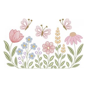 Matriz de bordado Jardim com Borboletas (Pontos Leves)