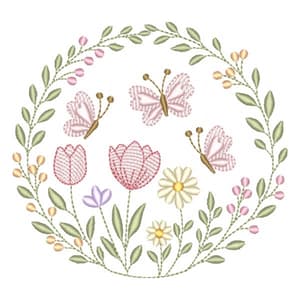 Matriz de bordado Moldura Floral com Borboletas (Pontos Leves)