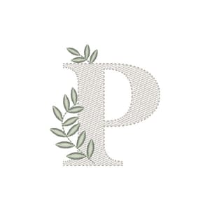 Matriz de bordado Monograma com Ramos Letra P (Pontos Leves)