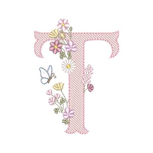 Matriz de bordado T - Alfabeto Vintage Delicado (Pontos Leves)