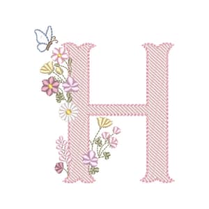 Matriz de bordado H - Alfabeto Vintage Delicado (Pontos Leves)