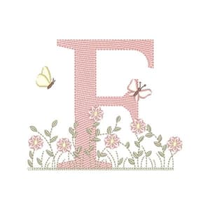 Matriz de bordado Matriz de Bordado Letra F Alfabeto Jardim Encantado (Pontos Leves)