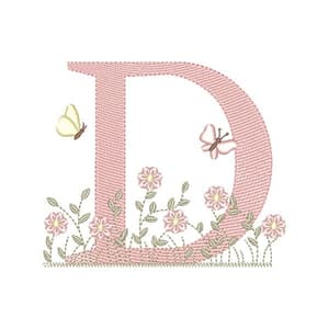 Matriz de bordado Matriz de Bordado Letra D Alfabeto Jardim Encantado (Pontos Leves)