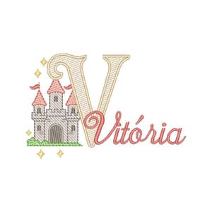 Matriz de bordado Letra V Alfabeto Castelo Encantado (Pontos Leves)