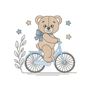 Matriz de bordado Ursinho com Gravata de Bicicleta (Pontos Leves)