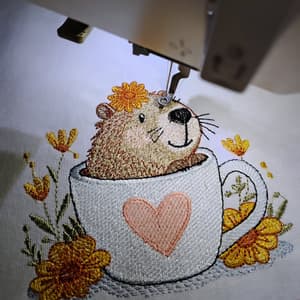 Matriz de bordado Capivara na Xícara (Pontos Leves)