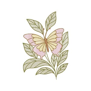 Matriz de bordado Borboleta com Folhas (Pontos Leves)