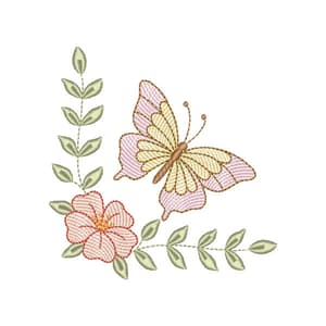 Matriz de bordado Canto Floral com Borboleta (Pontos Leves)