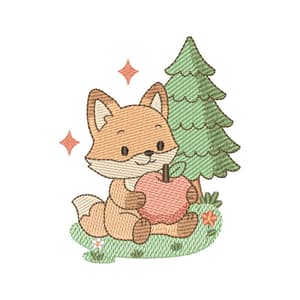 Matriz de bordado Raposa Cute Segurando maçã (Pontos Leves)