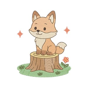 Matriz de bordado Raposa Cute no Toco da Árvore (Pontos Leves)