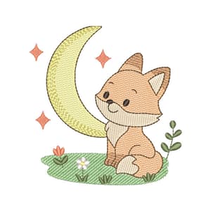 Matriz de bordado Raposa Cute sob a Lua (Pontos Leves)