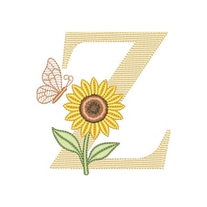 Matriz de bordado Letra Z com Girassol e Borboleta (Pontos Leves)