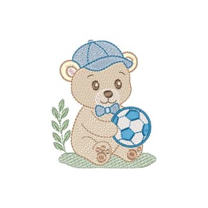 Matriz de bordado Ursinho com Bola de Futebol (Pontos Leves)
