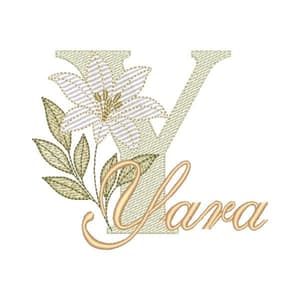 Matriz de bordado Alfabeto Lírio Letra Y com Nome (Pontos Leves)