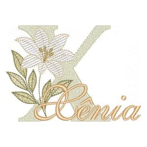 Matriz de bordado Alfabeto Lírio Letra X com Nome (Pontos Leves)