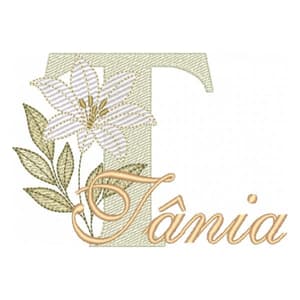 Matriz de bordado Alfabeto Lírio Letra T com Nome (Pontos Leves)