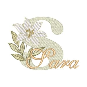 Matriz de bordado Alfabeto Lírio Letra S com Nome (Pontos Leves)