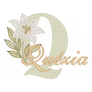 Matriz de bordado Alfabeto Lírio Letra Q com Nome (Pontos Leves)