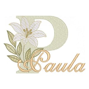 Matriz de bordado Alfabeto Lírio Letra P com Nome (Pontos Leves)