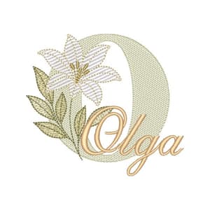 Matriz de bordado Alfabeto Lírio Letra O com Nome (Pontos Leves)