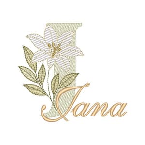 Matriz de bordado Alfabeto Lírio Letra J com Nome (Pontos Leves)