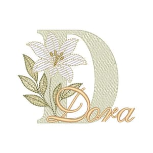 Matriz de bordado Alfabeto Lírio Letra D com Nome (Pontos Leves)