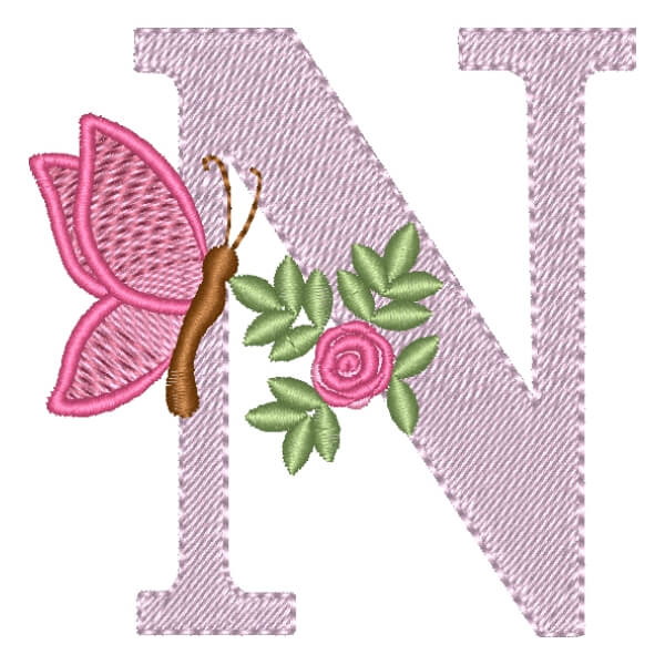 Matriz de Bordado  Alfabeto Floral Letra N